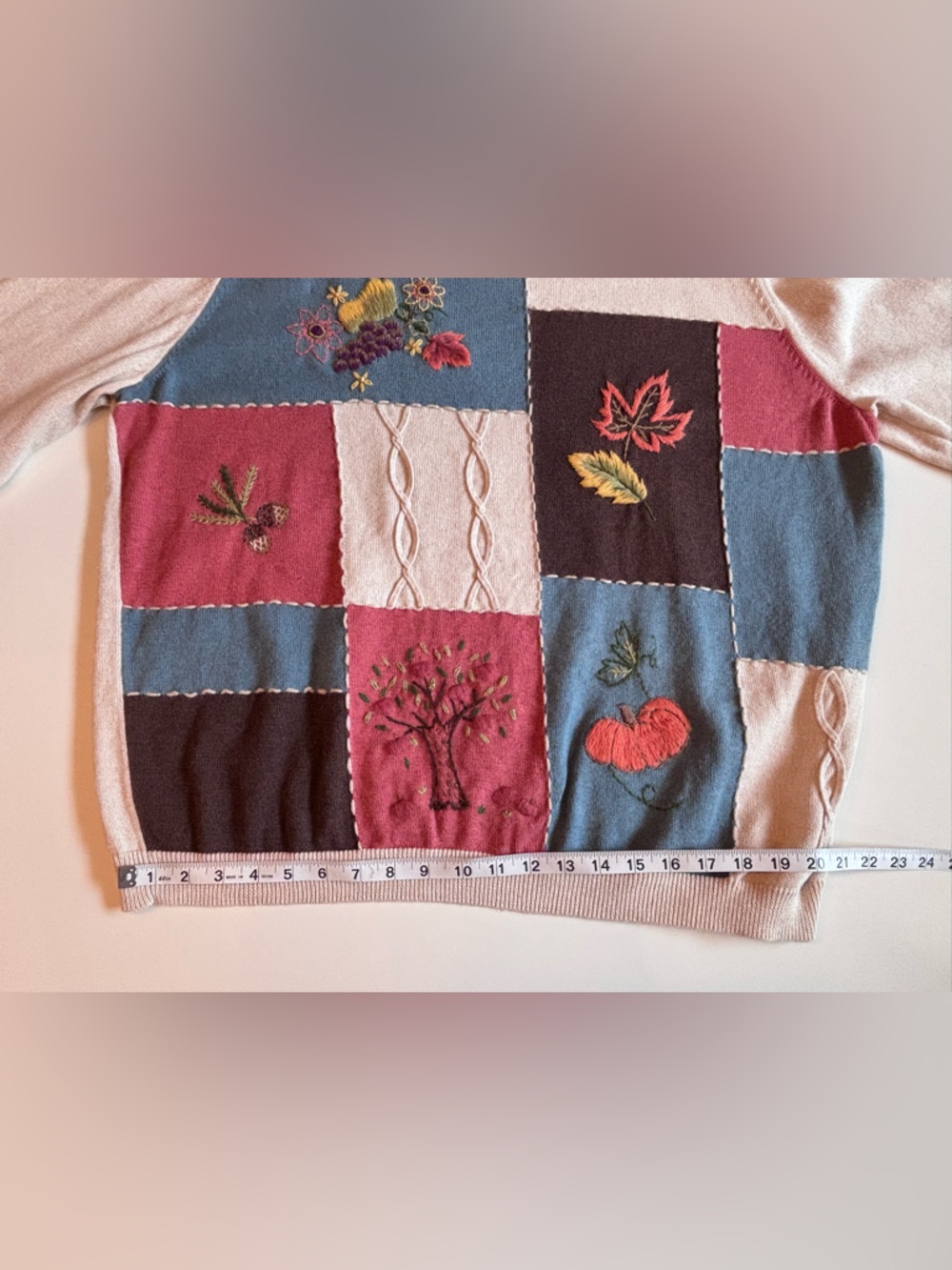 Alfred Dunner Multicolor Patchwork Crewneck Sweater, Fall themed. Women’s 3X - Picture 4 of 16